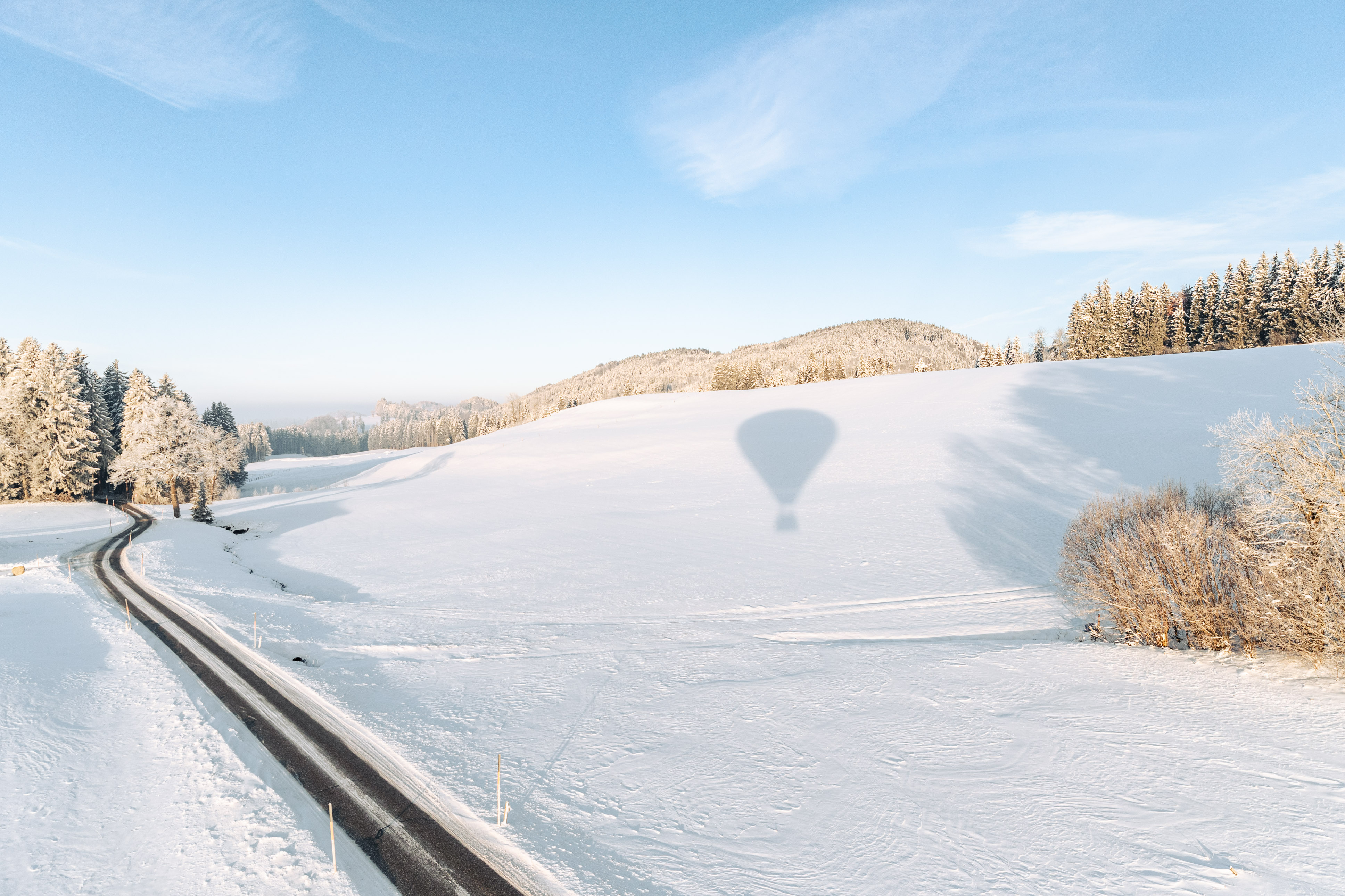 Hot air balloon shadow in winter